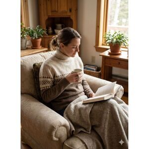 Embassy Row Petites Fair Isle Sweater Warm Neutral Wool Angora Turtleneck Sz PS